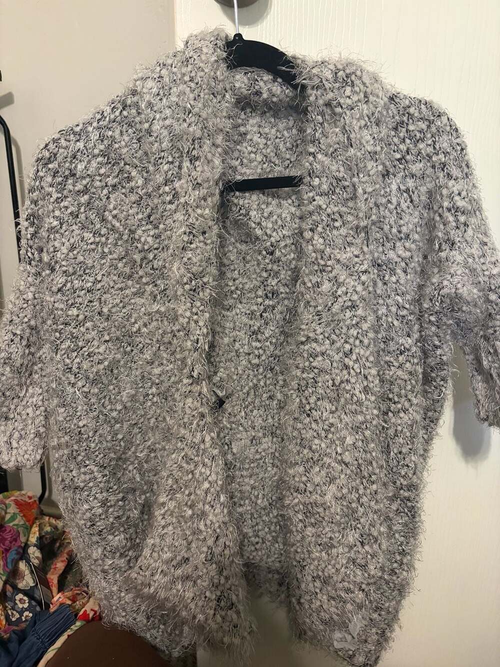 Bloomchic Grey Eyelash Knit Open Front Cardigan